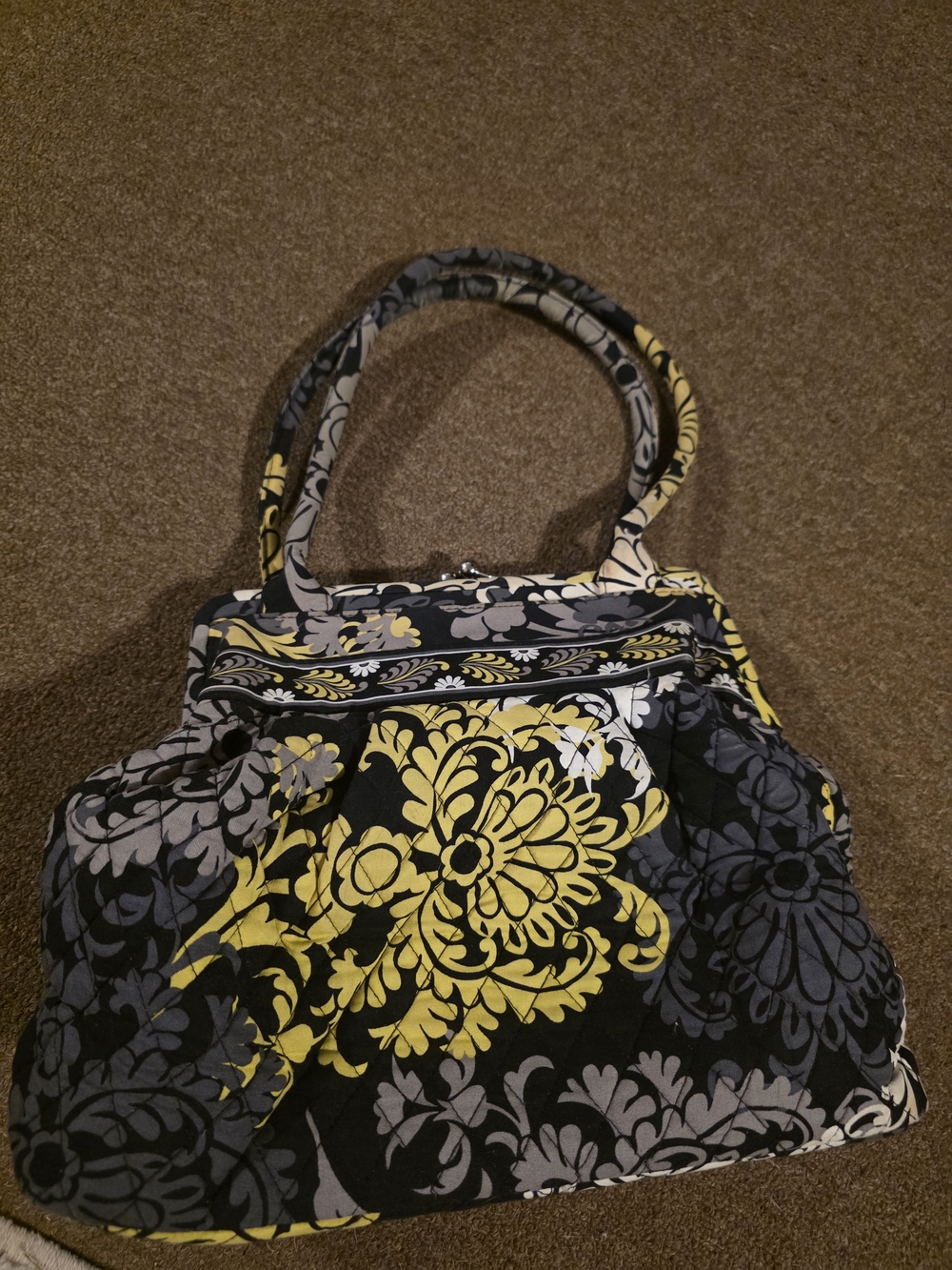 Vera BRADLEY Quilted Floral Purse And Matching Wallet in Black, Yellow & Gray